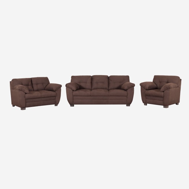 Juego de sala de tres piezas en tela café fabricado a la medida por Adanaí Muebles