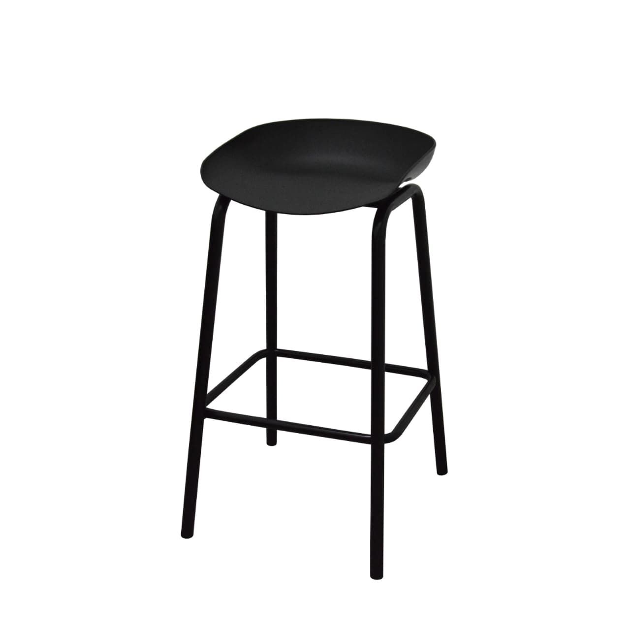 Banqueta alta de patas metálicas y asiento negro para barra o cocina