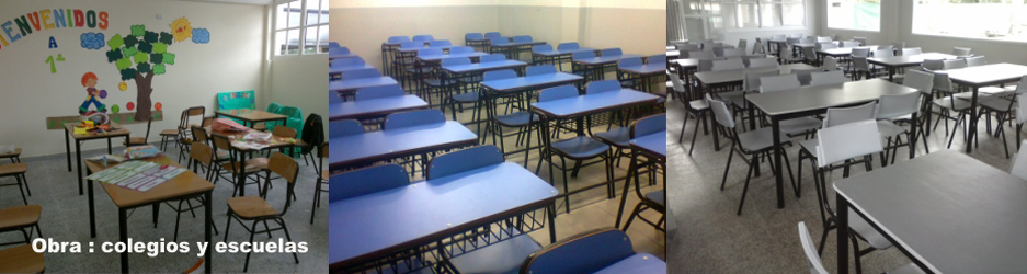 Collage de obras en colegios y escuelas equipadas por Alconche Amoblamientos con conjuntos escolares