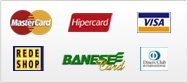 Bandeiras aceitas na loja: Mastercard, Hipercard, Visa, Rede Shop, Banese Card e Diners Club
