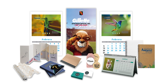Muestras de calendarios, agendas y papelería corporativa impresos por Antares Impresores
