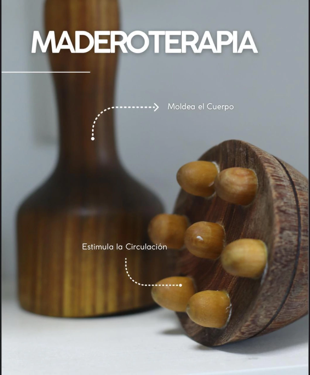 Herramientas de maderoterapia para masaje corporal en Centro Estético S&S