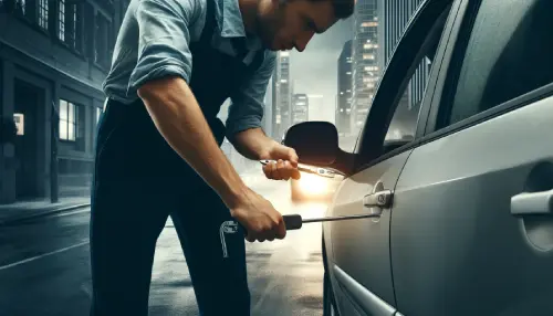 Cerrajero automotriz de Abrecar abriendo la puerta de un vehículo en Bogotá