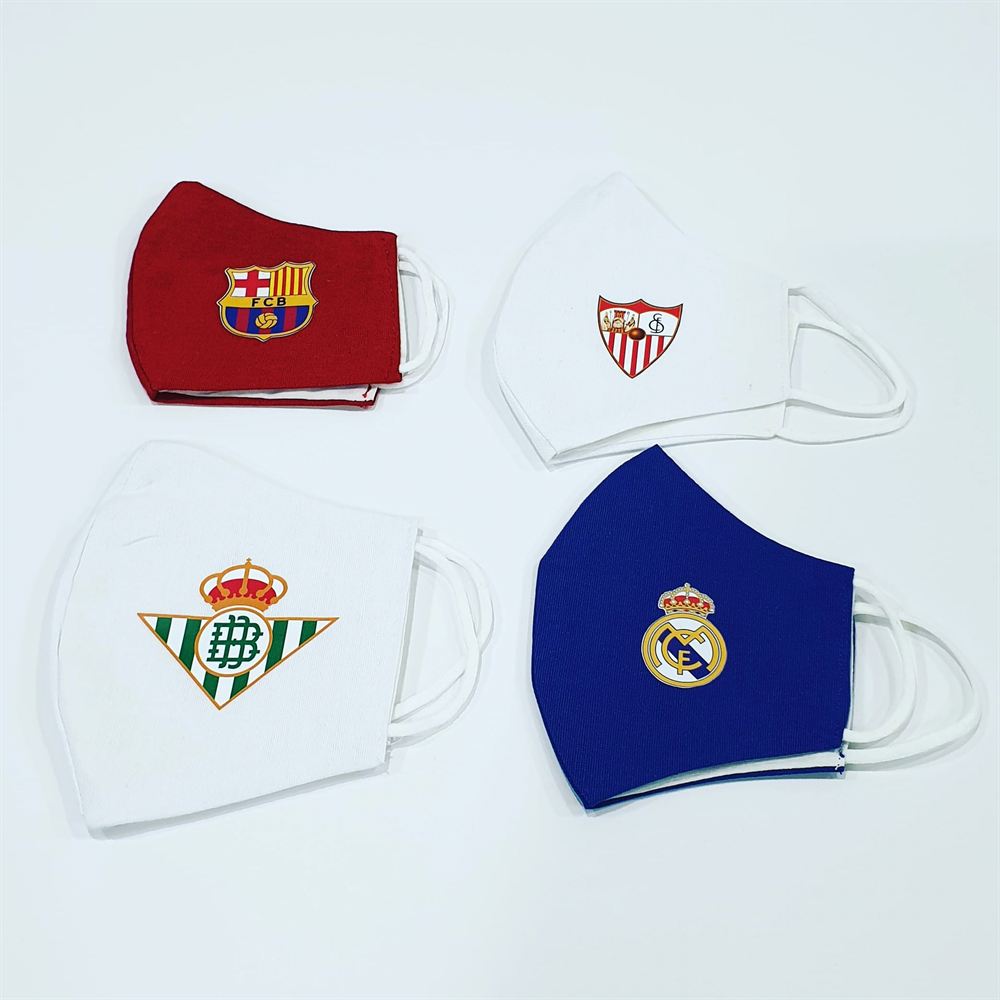 Mascarillas personalizadas con escudos de equipos de fútbol impresas en Cópiame Sevilla