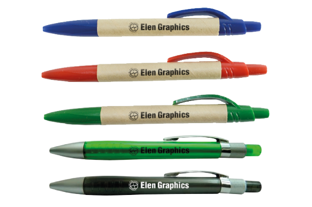 Bolígrafos promocionales personalizados con el logo de Elen Graphics