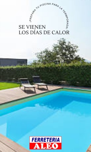 Pileta lista para la temporada de verano — promoción de Ferretería Aleo