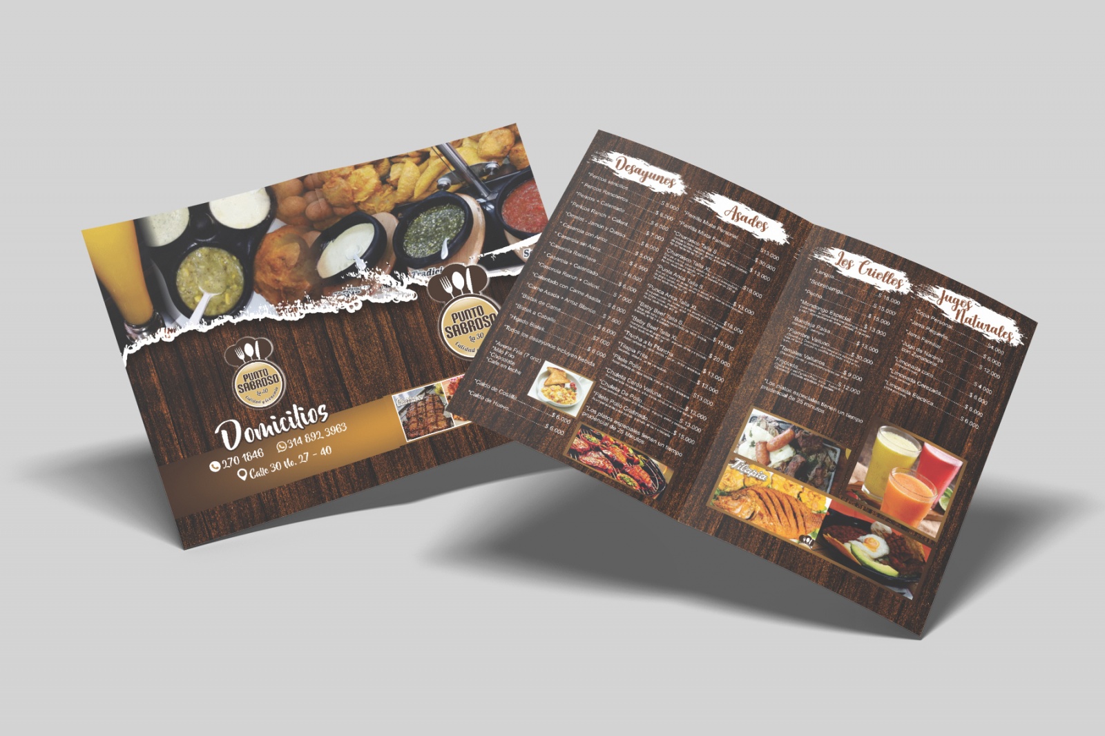 Carta de menú plegable a full color impresa por Gráficas TJ para un restaurante