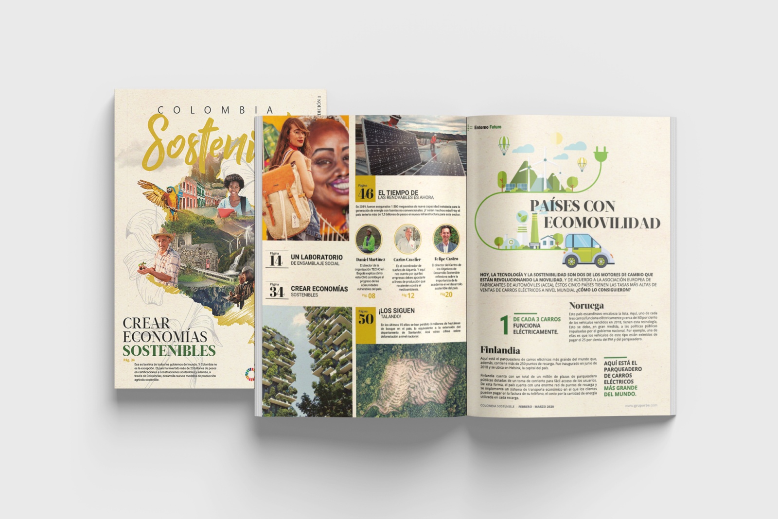 Revista corporativa impresa por Gráficas TJ, mostrando portada y páginas interiores a color
