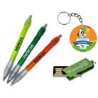 Lapiceros, llavero y memoria USB personalizados de Gráficos Wari, productos promocionales para regalos corporativos