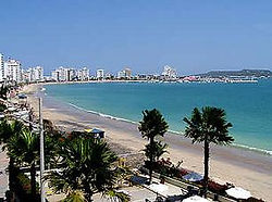 Malecón y playa de Manta con edificios y palmeras