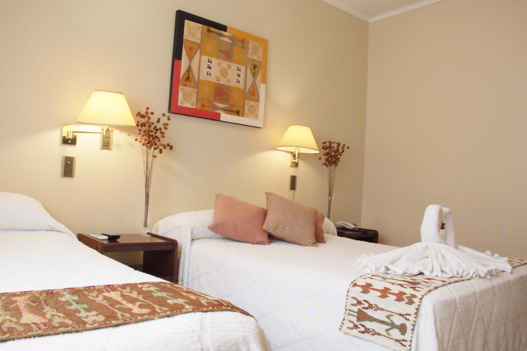 Habitación Individual Ejecutiva del Hotel Bertaina con cuadro decorativo y veladores con lámparas de lectura