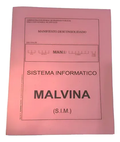 Formulario de manifiesto de Aduana impreso por Impresiones S.A. para trámites de comercio exterior