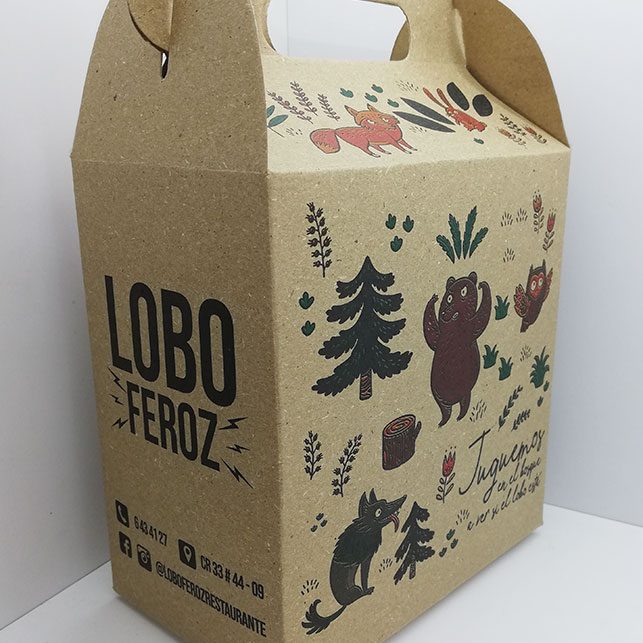 Caja de empaque en kraft con diseño personalizado, ejemplo de empaque producido por Unión Impresores