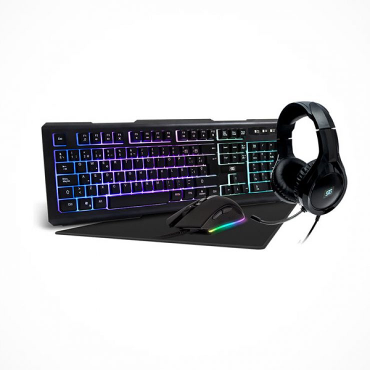 Teclado, mouse y audífonos con iluminación, accesorios de computadora